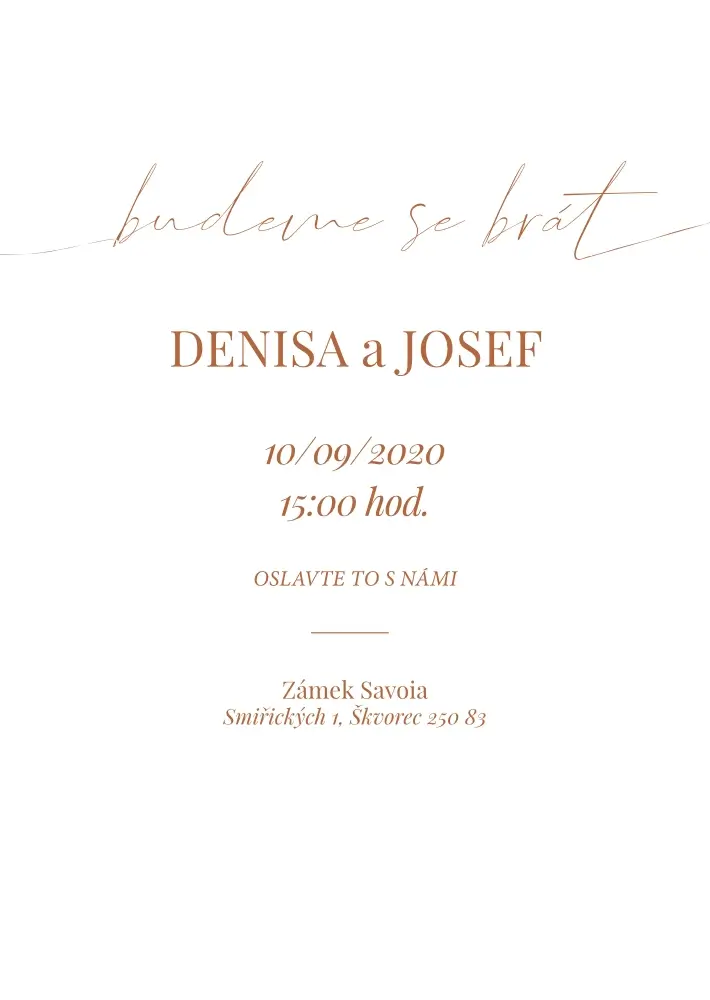 Svatba Denisa a Josef pozvanka